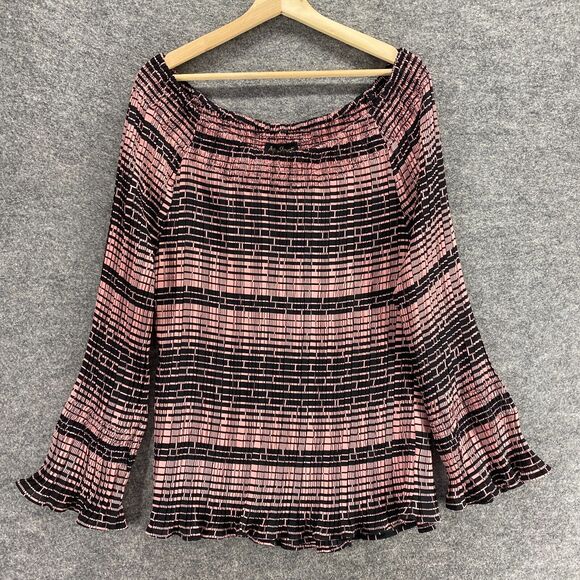 Ashley Steward Top Women 3XL Plus Pink Black Off Shoulder Long Sleeve - Picture 1 of 10